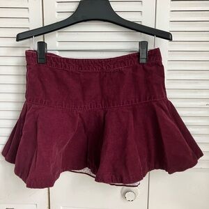 Women's Burgundy Corduroy Aline Ruffle Mini Skirt